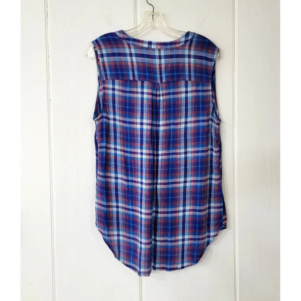 Brina & Em Blue Plaid Sleeveless Shirt - Picture 2 of 4